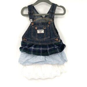 OSHKOSH B'GOSH Overall Dress Skirtall Jumper 24M Ruffle Tiered Eyelet Cotton